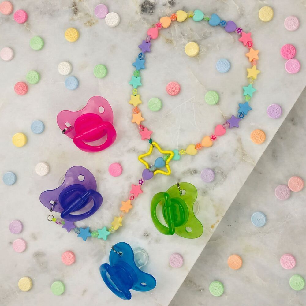 3pc rainbow glow Pastel Silicon lariat drop star Necklace - Picture 7 of 9